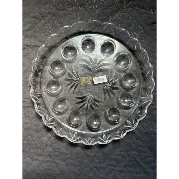 Fifth Avenue Crystal Egg Tray 10 1/2" Round Glass Platter NIB Made In Japan Home - Picture 7 of 10